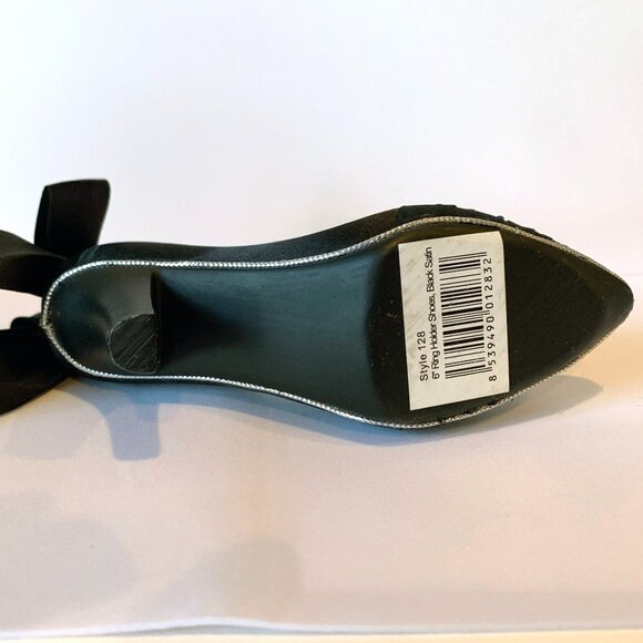 Ring Holder Black Satin & Velvet High Heel Shoe with Bow & Crystals Accents - Picture 9 of 9